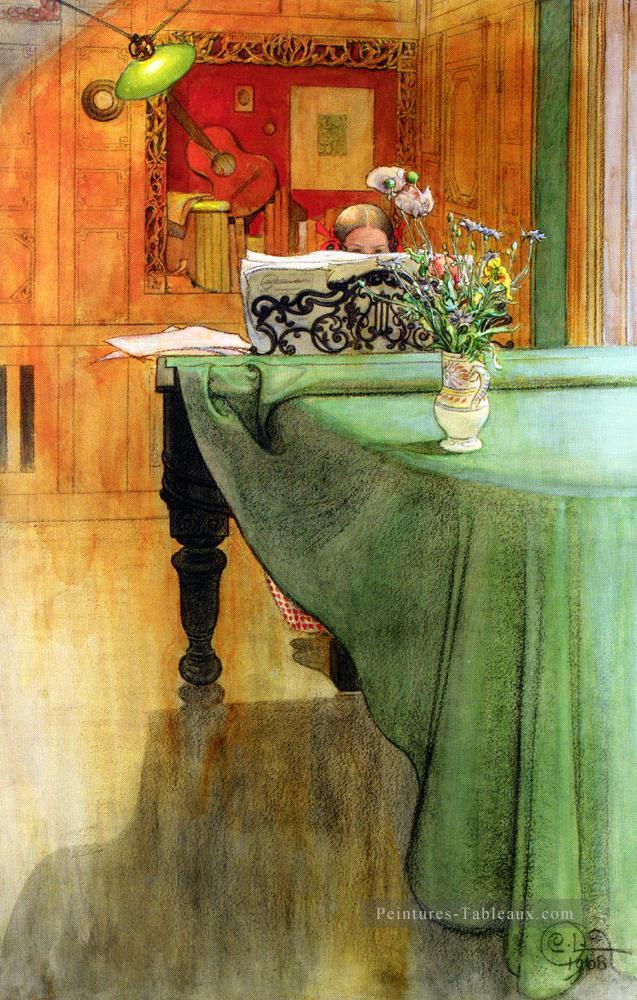 Brita Vid Pianot Brita au Piano 1908 Carl Larsson Peintures à l'huile